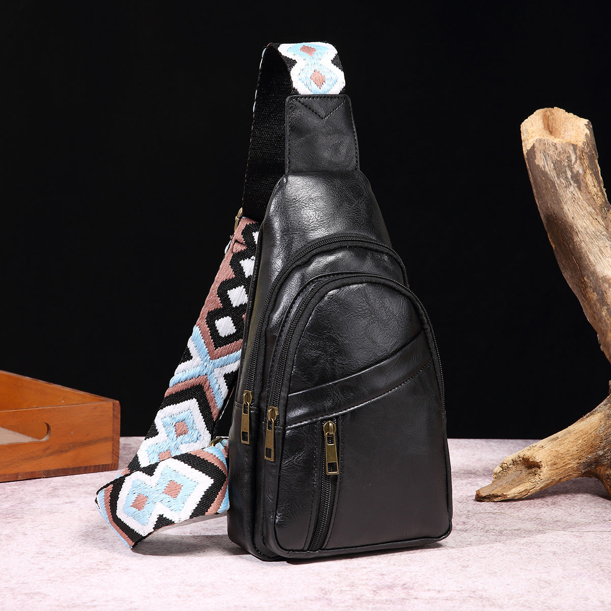 Sac à dos-bandoulière Cuir Amber noir