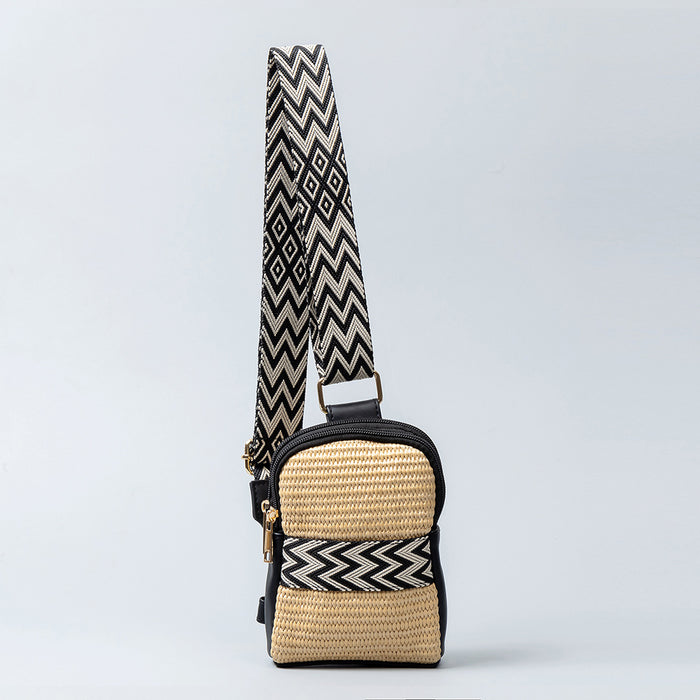 Sac bandoulière raphia  noir Tissé Femme Hazel