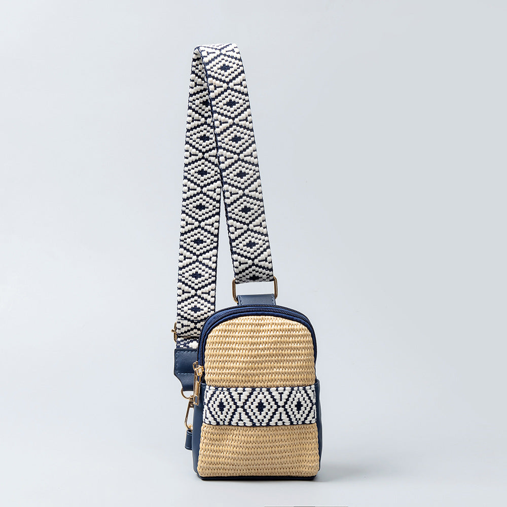 Sac bandoulière raphia  bleu Tissé Femme Hazel