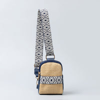 Sac bandoulière raphia  bleu Tissé Femme Hazel