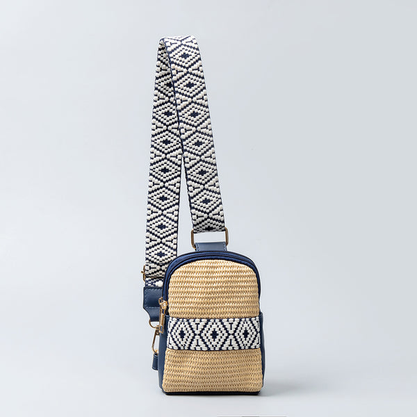 Sac bandoulière raphia  bleu Tissé Femme Hazel
