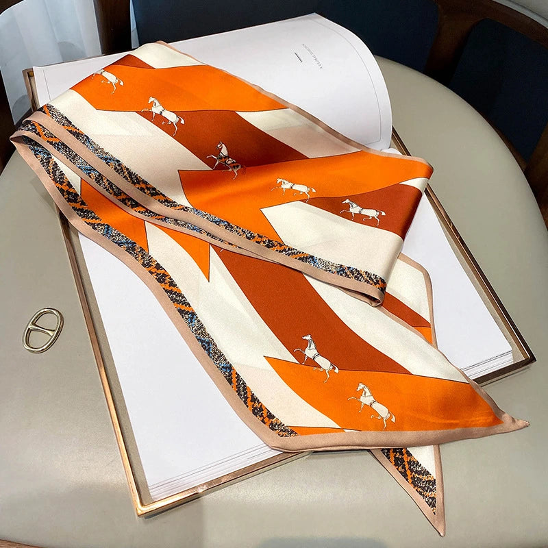 Foulard en soie Orange 15cm X 150cm-monsacparis.com