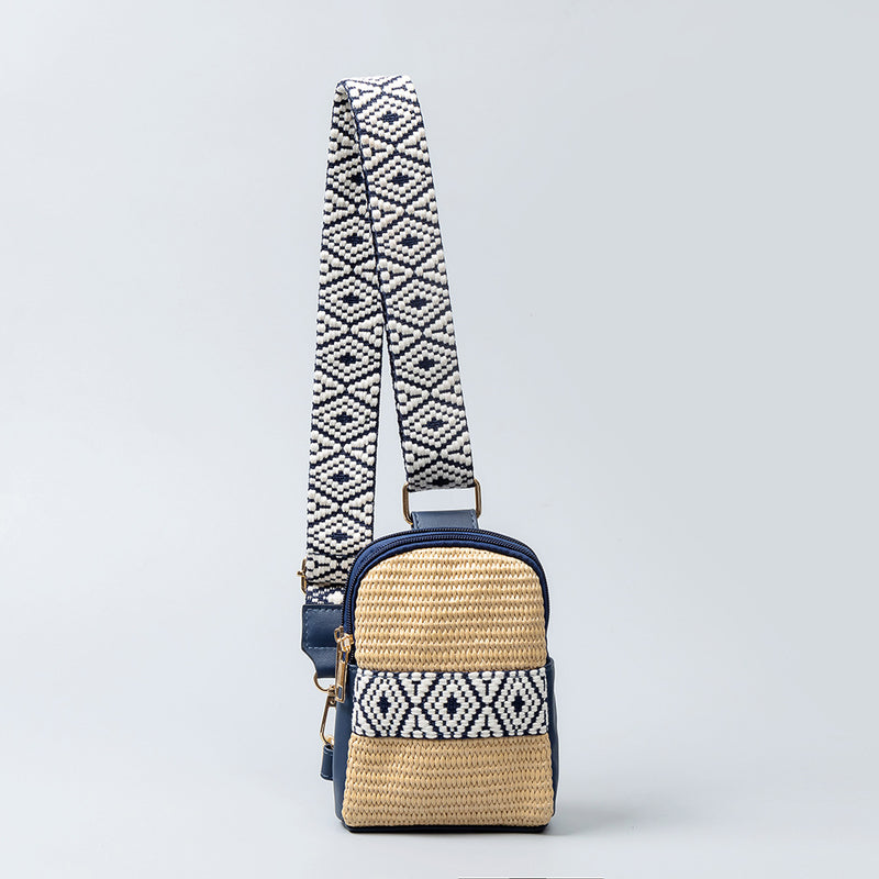 Sac bandoulière raphia  bleu Tissé Femme Hazel